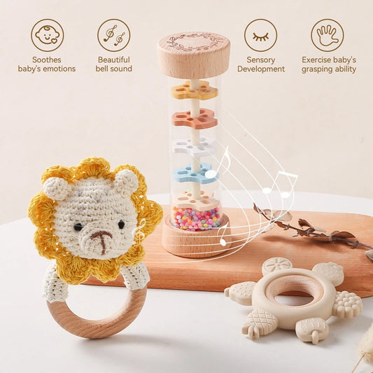 🧸🌈 Set de Jouets Sensoriels & Anneaux de Dentition – 3 pièces ou à l’unité 👶✨