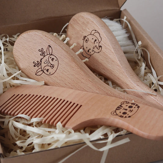 Ensemble brosse et peignes bébé en bois de hêtre